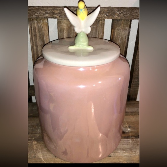 New Rae Dunn Disney Tinkerbell Cookie Jar Pink Iridescent Color- Ceramic Jar - Picture 7 of 9